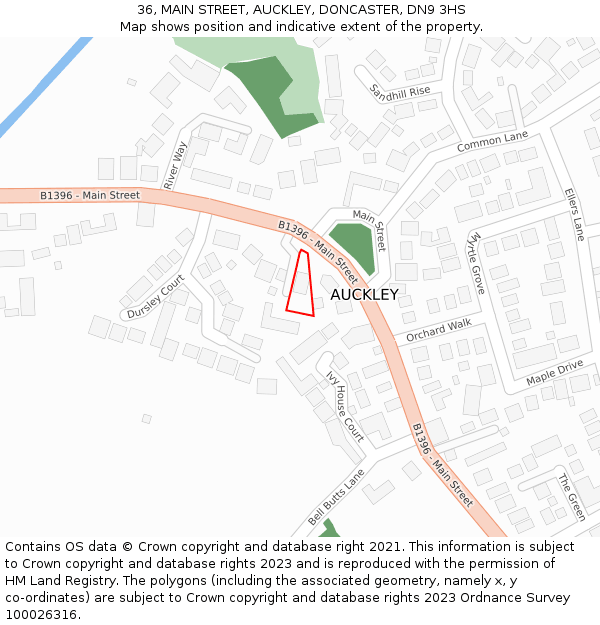 36, MAIN STREET, AUCKLEY, DONCASTER, DN9 3HS: Location map and indicative extent of plot