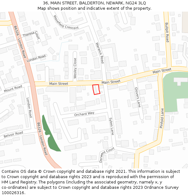 36, MAIN STREET, BALDERTON, NEWARK, NG24 3LQ: Location map and indicative extent of plot