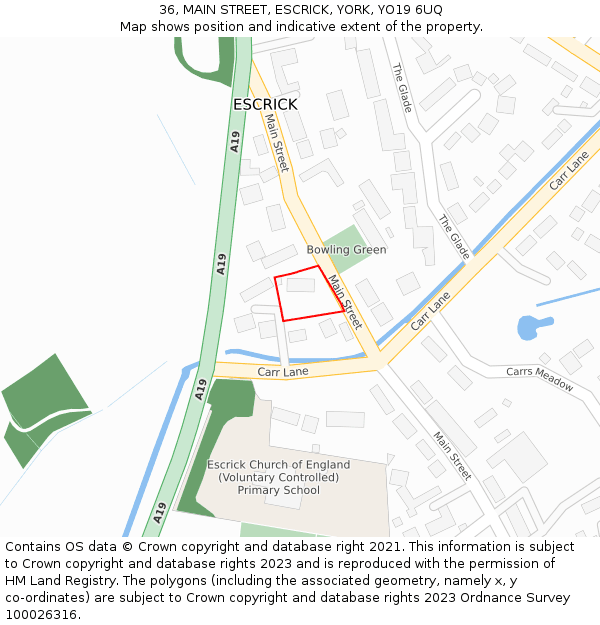 36, MAIN STREET, ESCRICK, YORK, YO19 6UQ: Location map and indicative extent of plot