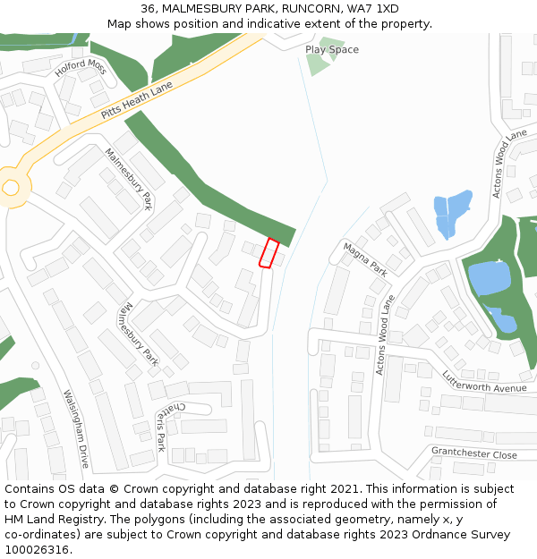 36, MALMESBURY PARK, RUNCORN, WA7 1XD: Location map and indicative extent of plot