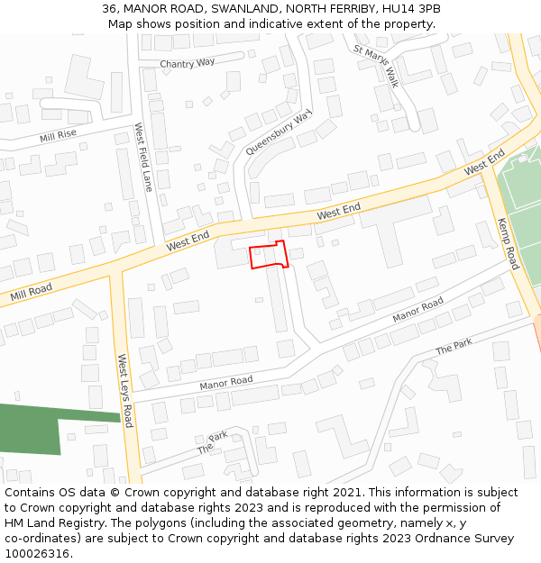 36, MANOR ROAD, SWANLAND, NORTH FERRIBY, HU14 3PB: Location map and indicative extent of plot