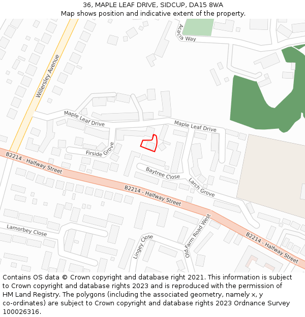 36, MAPLE LEAF DRIVE, SIDCUP, DA15 8WA: Location map and indicative extent of plot