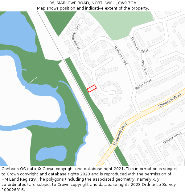 36, MARLOWE ROAD, NORTHWICH, CW9 7GA: Location map and indicative extent of plot