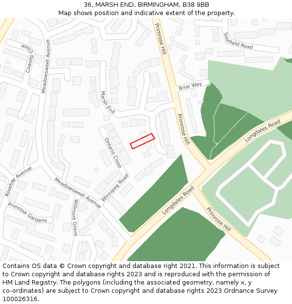 36, MARSH END, BIRMINGHAM, B38 9BB: Location map and indicative extent of plot