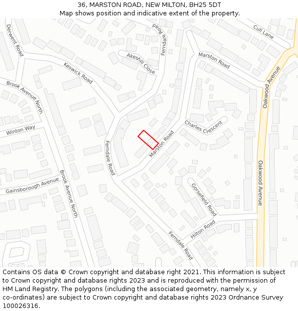 36, MARSTON ROAD, NEW MILTON, BH25 5DT: Location map and indicative extent of plot