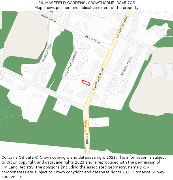 36, MASEFIELD GARDENS, CROWTHORNE, RG45 7QS: Location map and indicative extent of plot