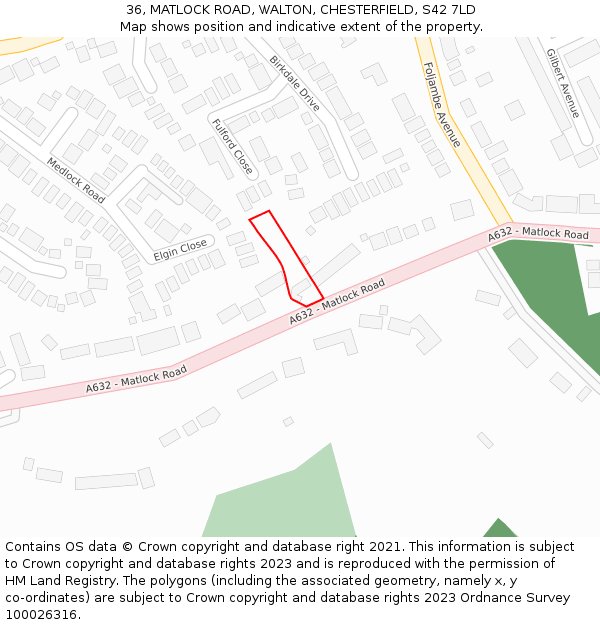 36, MATLOCK ROAD, WALTON, CHESTERFIELD, S42 7LD: Location map and indicative extent of plot