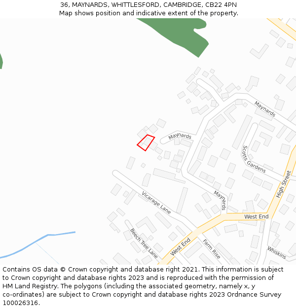 36, MAYNARDS, WHITTLESFORD, CAMBRIDGE, CB22 4PN: Location map and indicative extent of plot