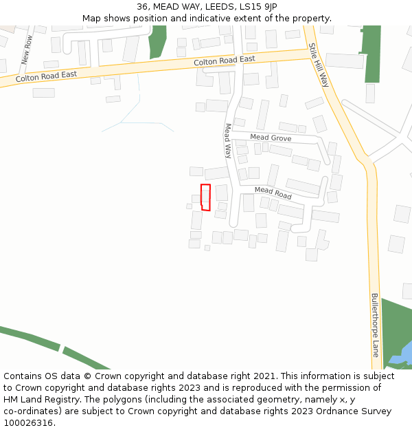 36, MEAD WAY, LEEDS, LS15 9JP: Location map and indicative extent of plot