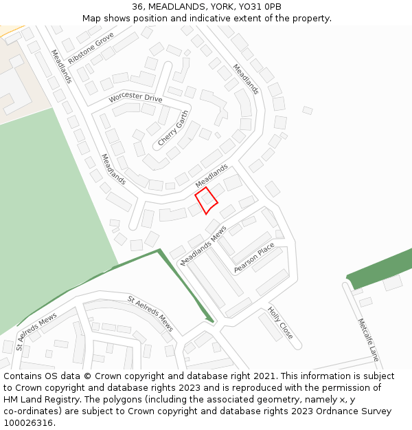 36, MEADLANDS, YORK, YO31 0PB: Location map and indicative extent of plot