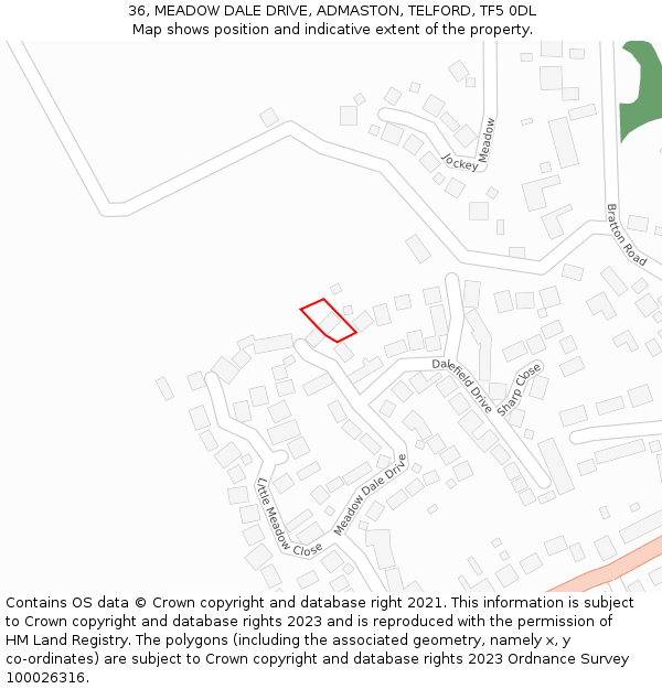 36, MEADOW DALE DRIVE, ADMASTON, TELFORD, TF5 0DL: Location map and indicative extent of plot