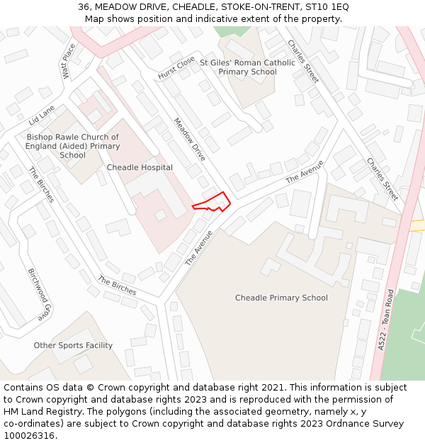 36, MEADOW DRIVE, CHEADLE, STOKE-ON-TRENT, ST10 1EQ: Location map and indicative extent of plot