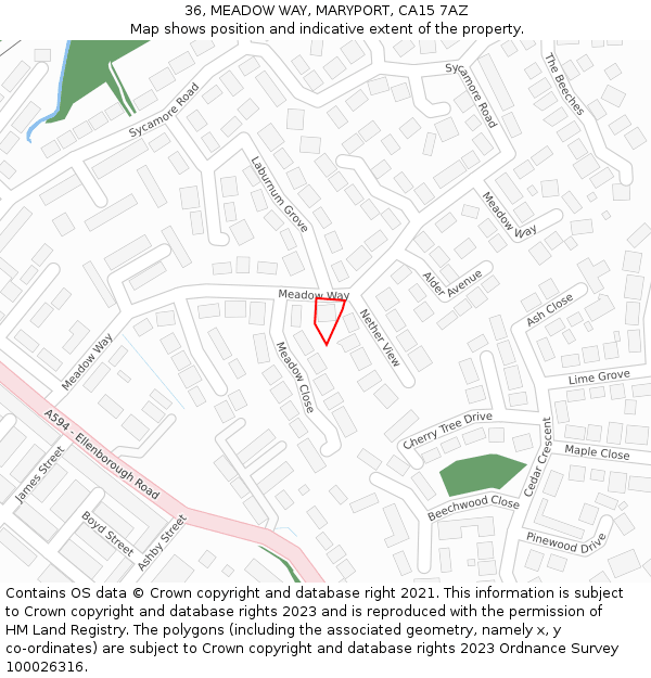 36, MEADOW WAY, MARYPORT, CA15 7AZ: Location map and indicative extent of plot