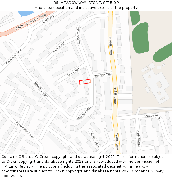 36, MEADOW WAY, STONE, ST15 0JP: Location map and indicative extent of plot