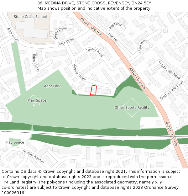 36, MEDINA DRIVE, STONE CROSS, PEVENSEY, BN24 5EY: Location map and indicative extent of plot