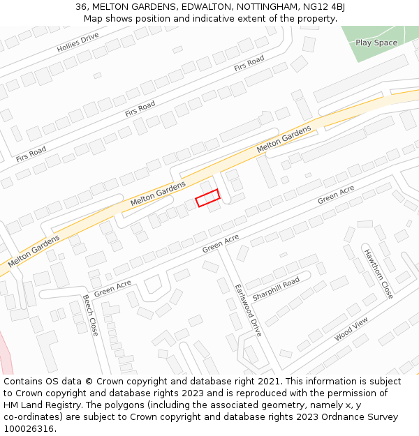 36, MELTON GARDENS, EDWALTON, NOTTINGHAM, NG12 4BJ: Location map and indicative extent of plot