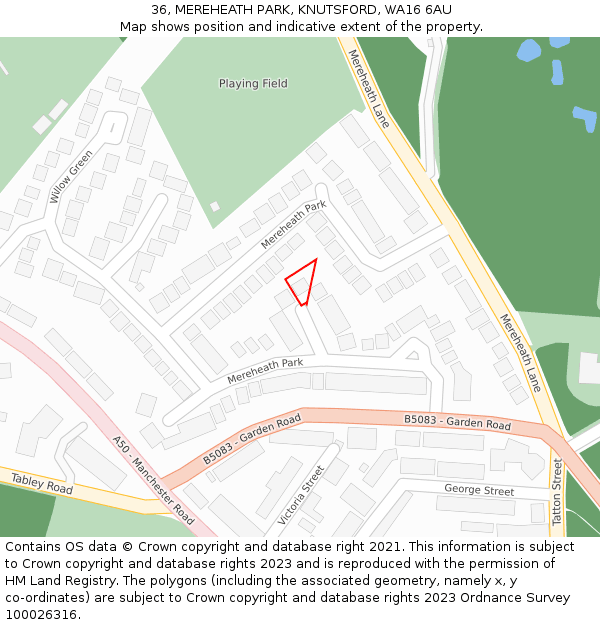 36, MEREHEATH PARK, KNUTSFORD, WA16 6AU: Location map and indicative extent of plot