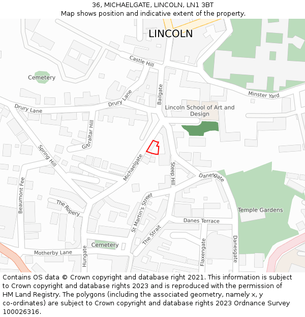 36, MICHAELGATE, LINCOLN, LN1 3BT: Location map and indicative extent of plot