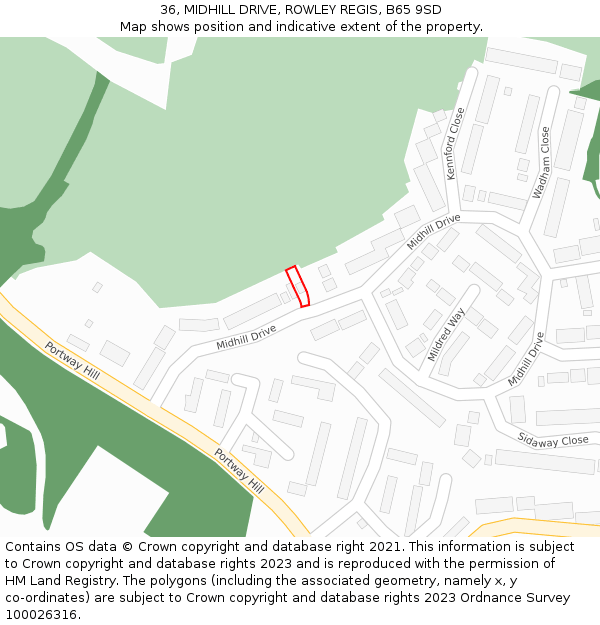 36, MIDHILL DRIVE, ROWLEY REGIS, B65 9SD: Location map and indicative extent of plot