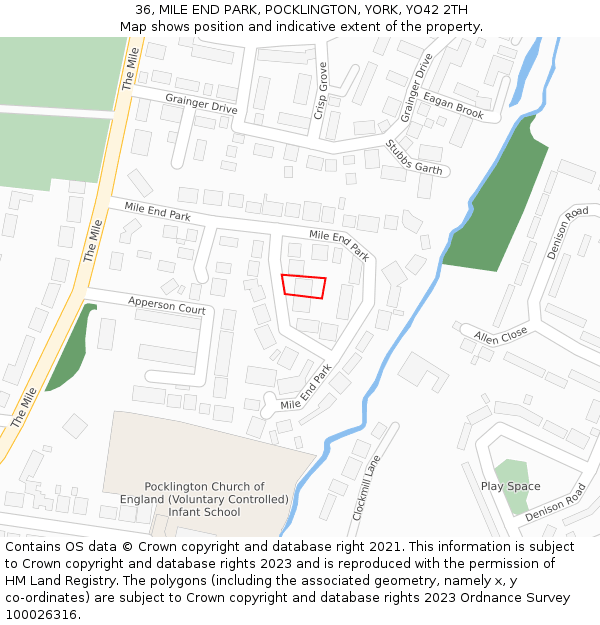 36, MILE END PARK, POCKLINGTON, YORK, YO42 2TH: Location map and indicative extent of plot