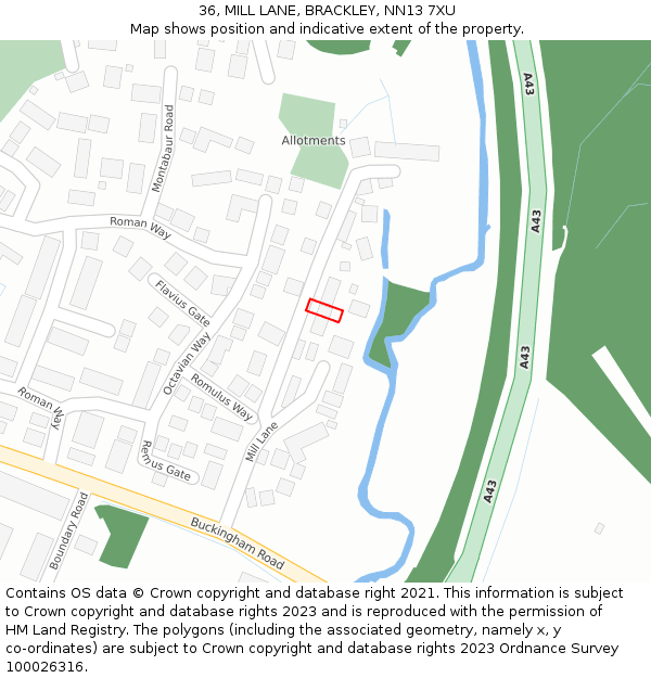 36, MILL LANE, BRACKLEY, NN13 7XU: Location map and indicative extent of plot