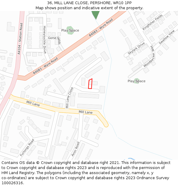 36, MILL LANE CLOSE, PERSHORE, WR10 1PP: Location map and indicative extent of plot