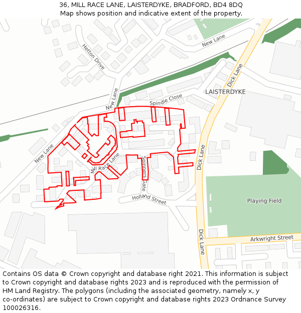 36, MILL RACE LANE, LAISTERDYKE, BRADFORD, BD4 8DQ: Location map and indicative extent of plot