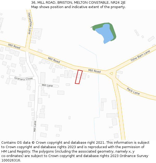 36, MILL ROAD, BRISTON, MELTON CONSTABLE, NR24 2JE: Location map and indicative extent of plot