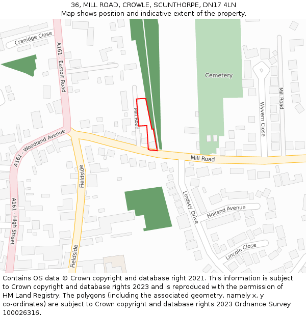 36, MILL ROAD, CROWLE, SCUNTHORPE, DN17 4LN: Location map and indicative extent of plot