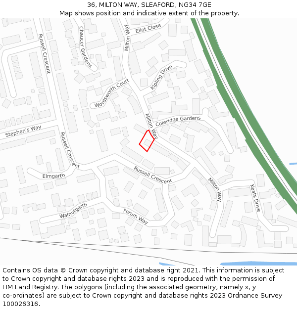 36, MILTON WAY, SLEAFORD, NG34 7GE: Location map and indicative extent of plot