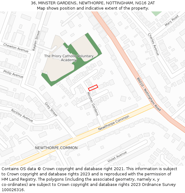 36, MINSTER GARDENS, NEWTHORPE, NOTTINGHAM, NG16 2AT: Location map and indicative extent of plot