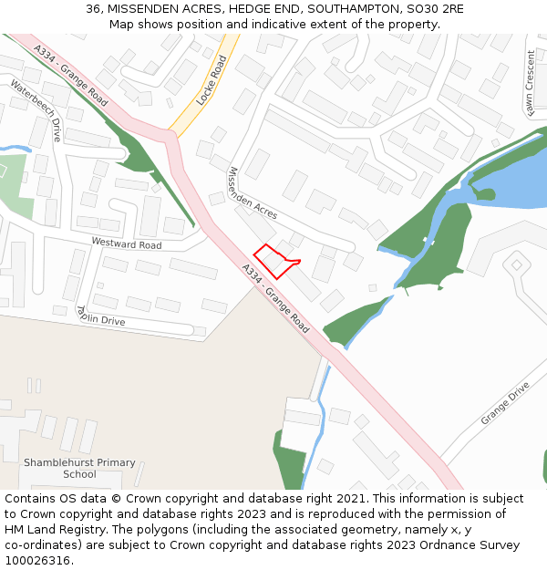 36, MISSENDEN ACRES, HEDGE END, SOUTHAMPTON, SO30 2RE: Location map and indicative extent of plot