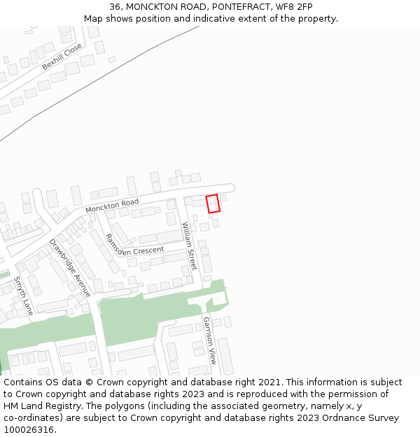 36, MONCKTON ROAD, PONTEFRACT, WF8 2FP: Location map and indicative extent of plot