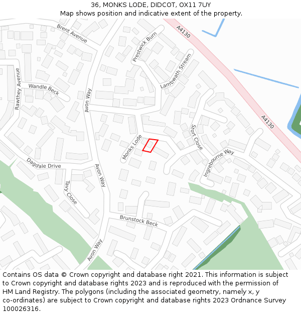 36, MONKS LODE, DIDCOT, OX11 7UY: Location map and indicative extent of plot