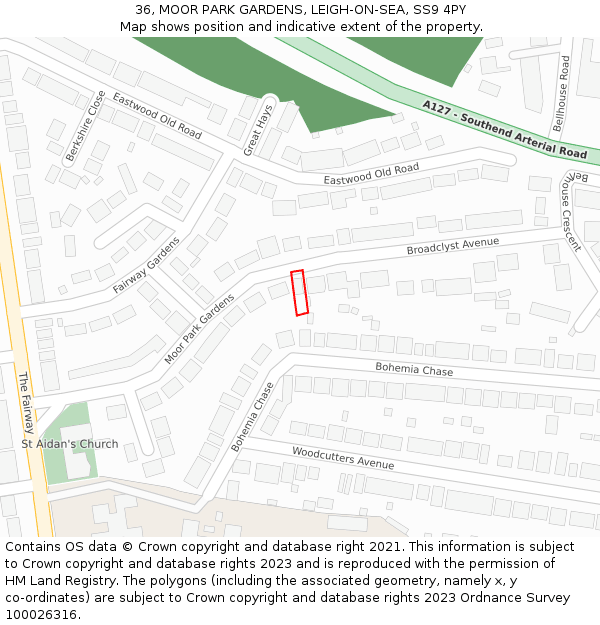 36, MOOR PARK GARDENS, LEIGH-ON-SEA, SS9 4PY: Location map and indicative extent of plot