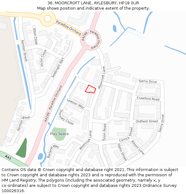 36, MOORCROFT LANE, AYLESBURY, HP18 0UR: Location map and indicative extent of plot