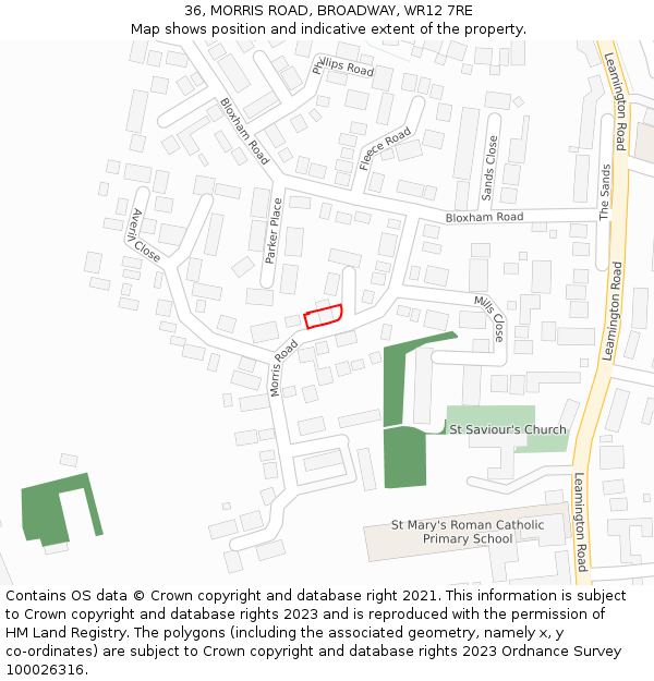 36, MORRIS ROAD, BROADWAY, WR12 7RE: Location map and indicative extent of plot