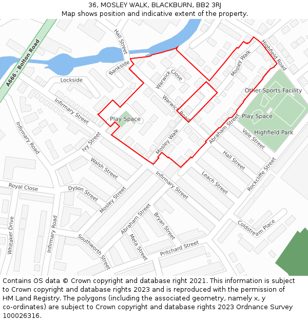 36, MOSLEY WALK, BLACKBURN, BB2 3RJ: Location map and indicative extent of plot