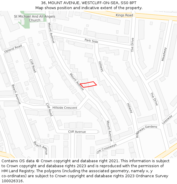 36, MOUNT AVENUE, WESTCLIFF-ON-SEA, SS0 8PT: Location map and indicative extent of plot