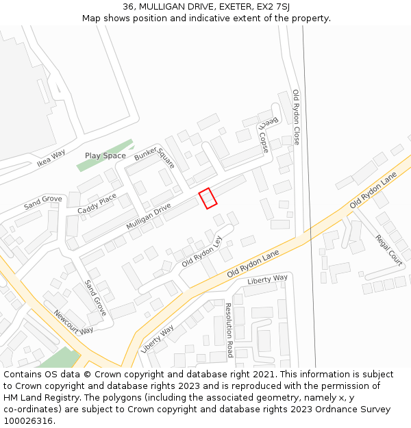 36, MULLIGAN DRIVE, EXETER, EX2 7SJ: Location map and indicative extent of plot