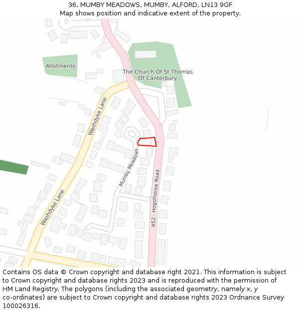 36, MUMBY MEADOWS, MUMBY, ALFORD, LN13 9GF: Location map and indicative extent of plot