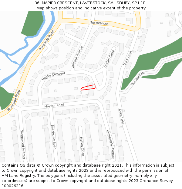36, NAPIER CRESCENT, LAVERSTOCK, SALISBURY, SP1 1PL: Location map and indicative extent of plot
