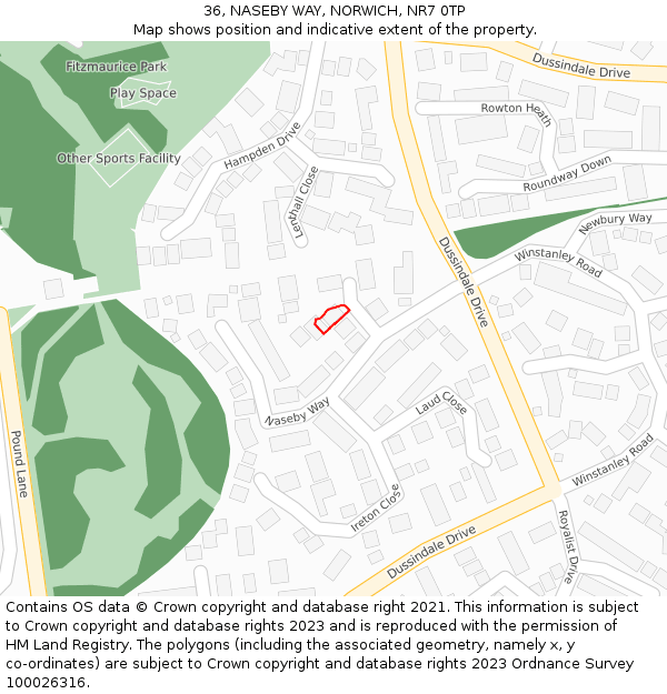 36, NASEBY WAY, NORWICH, NR7 0TP: Location map and indicative extent of plot