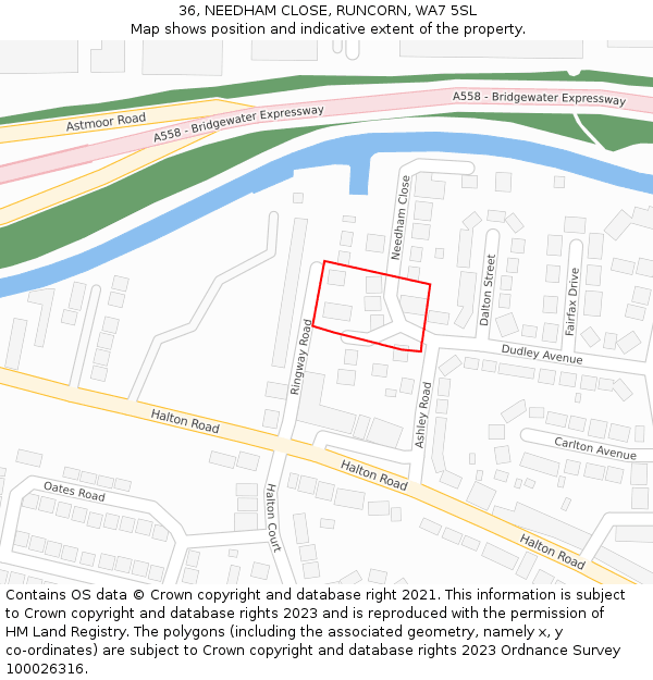 36, NEEDHAM CLOSE, RUNCORN, WA7 5SL: Location map and indicative extent of plot