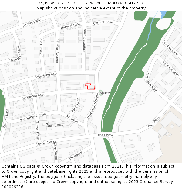 36, NEW POND STREET, NEWHALL, HARLOW, CM17 9FG: Location map and indicative extent of plot