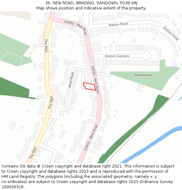 36, NEW ROAD, BRADING, SANDOWN, PO36 0AJ: Location map and indicative extent of plot