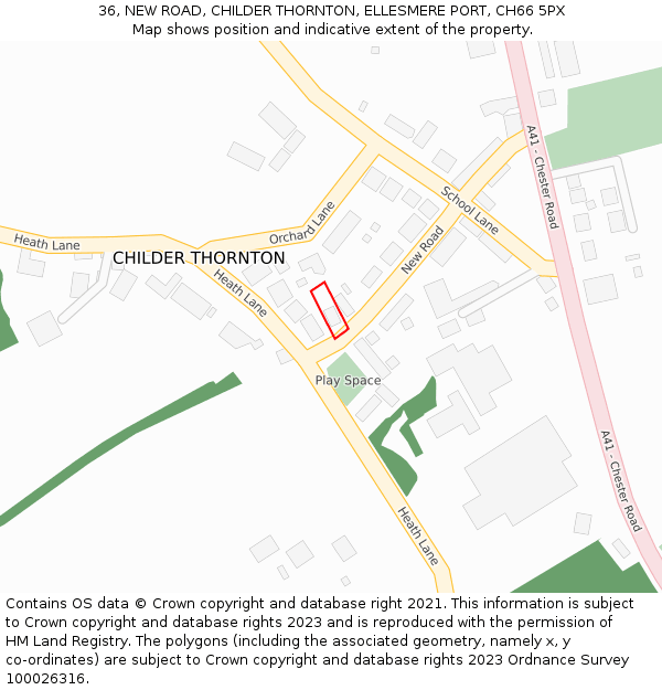 36, NEW ROAD, CHILDER THORNTON, ELLESMERE PORT, CH66 5PX: Location map and indicative extent of plot