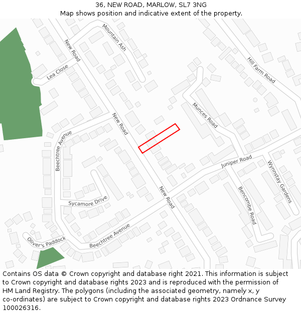 36, NEW ROAD, MARLOW, SL7 3NG: Location map and indicative extent of plot