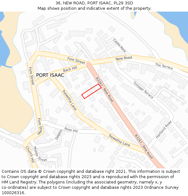 36, NEW ROAD, PORT ISAAC, PL29 3SD: Location map and indicative extent of plot