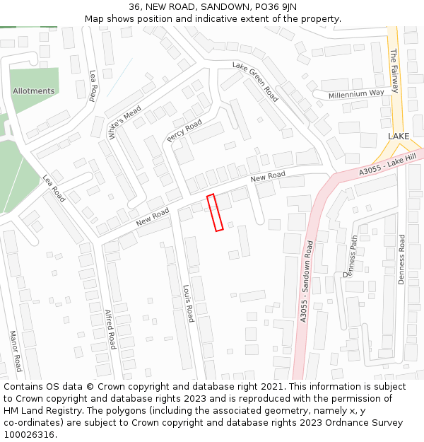 36, NEW ROAD, SANDOWN, PO36 9JN: Location map and indicative extent of plot